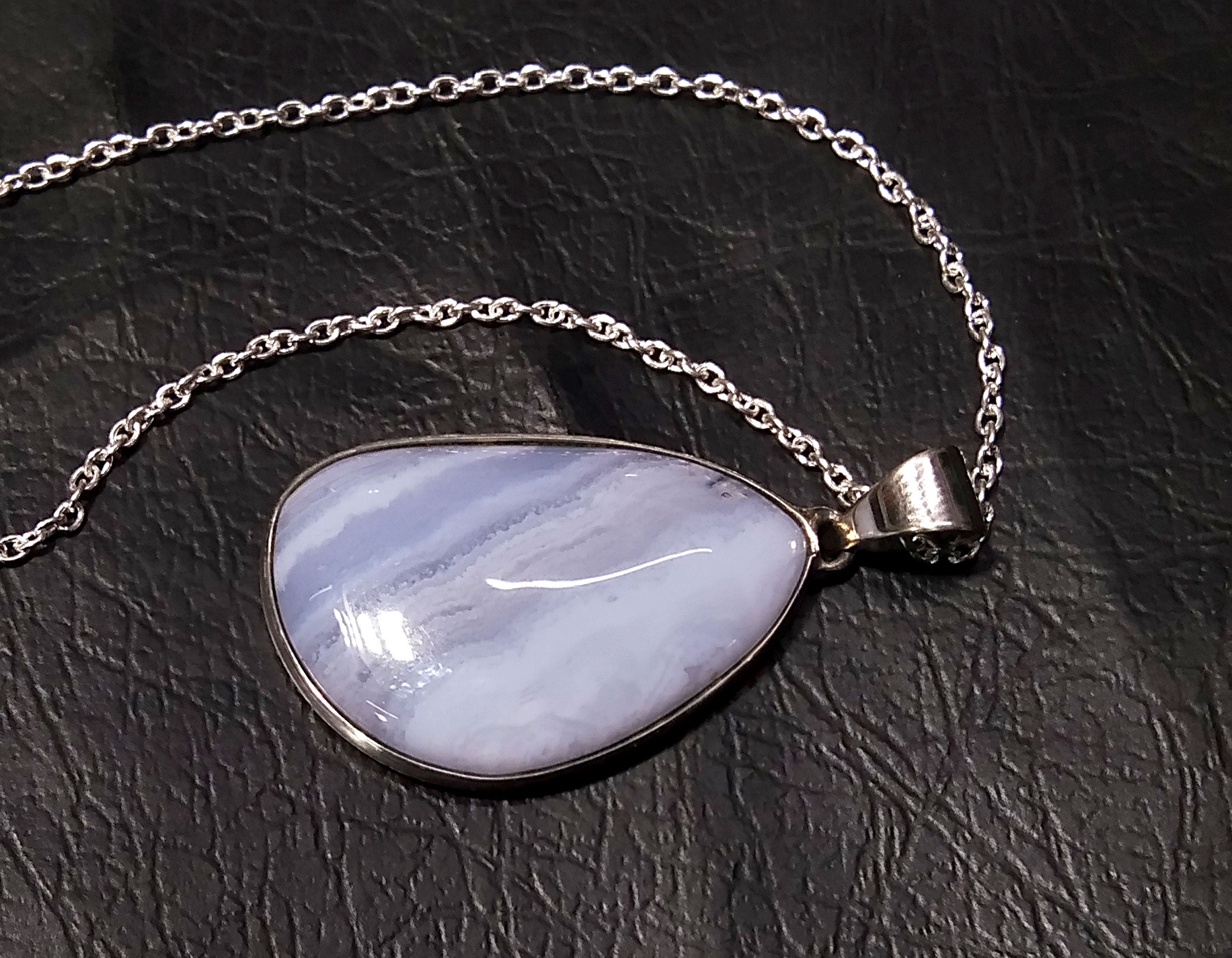 Blue Lace Agate Gemstone Pendant, Solid 925 Sterling Silver Handmade Jewelry, Blue Lace Agate Pendant Chain Necklace, Gift For Girls & Women